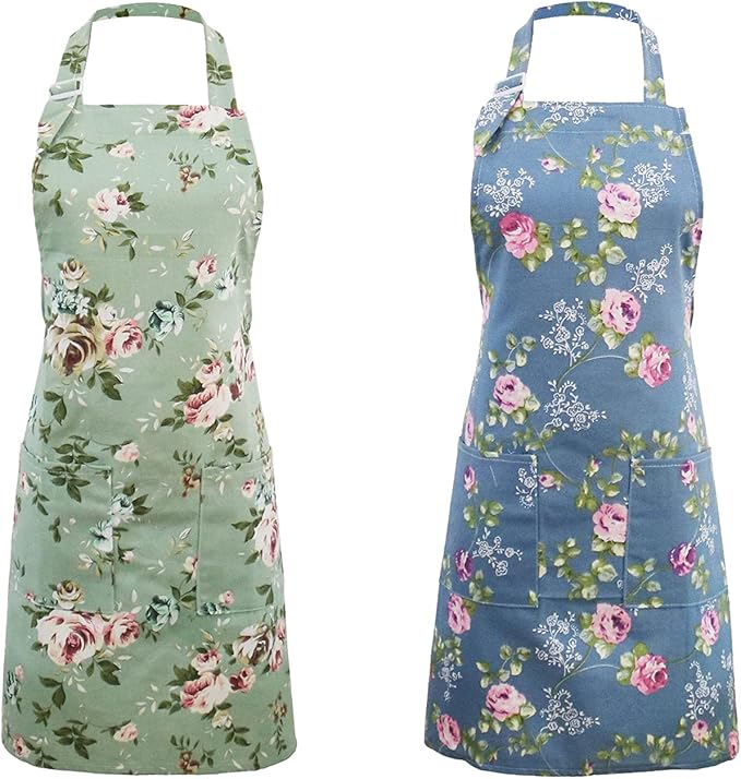 Lot 2 tabliers fleurs coton lin